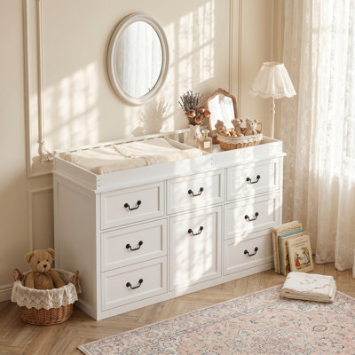 Commode à langer en bois massif avec 7 tiroirs, anti-basculement, 3 couleurs