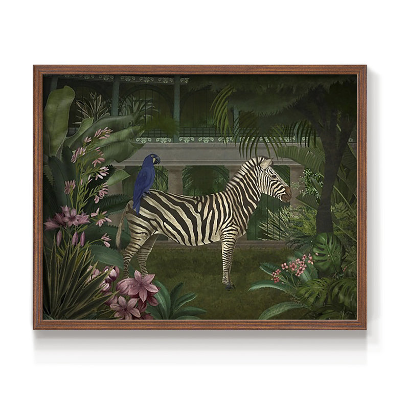 Zèbre en serre - reproduction encadrée, H 8 po x l 10 po, Noyer