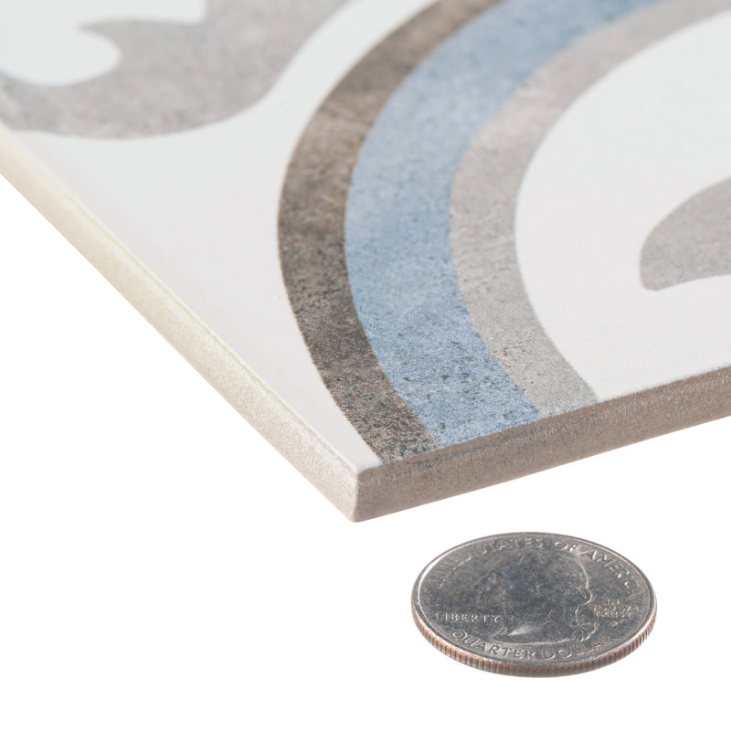 Luv Passion Blue 8-in Encaustic Matte Porcelain Wall & Floor Tile