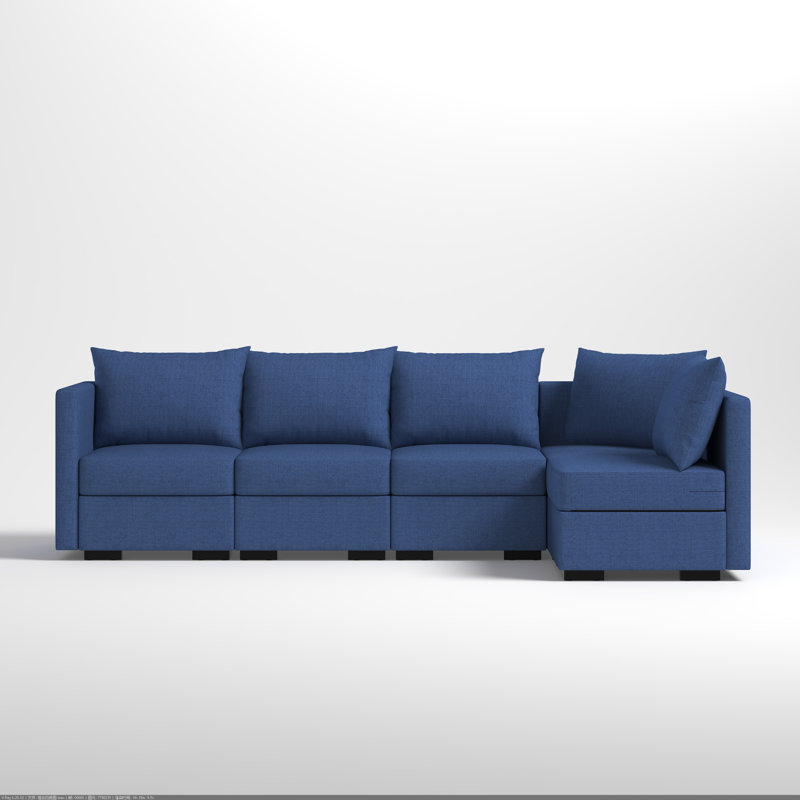 5-Seater Modular Sectional Sofa Reversible And Customizable Design For Modern Living, Blue Polyester Blend