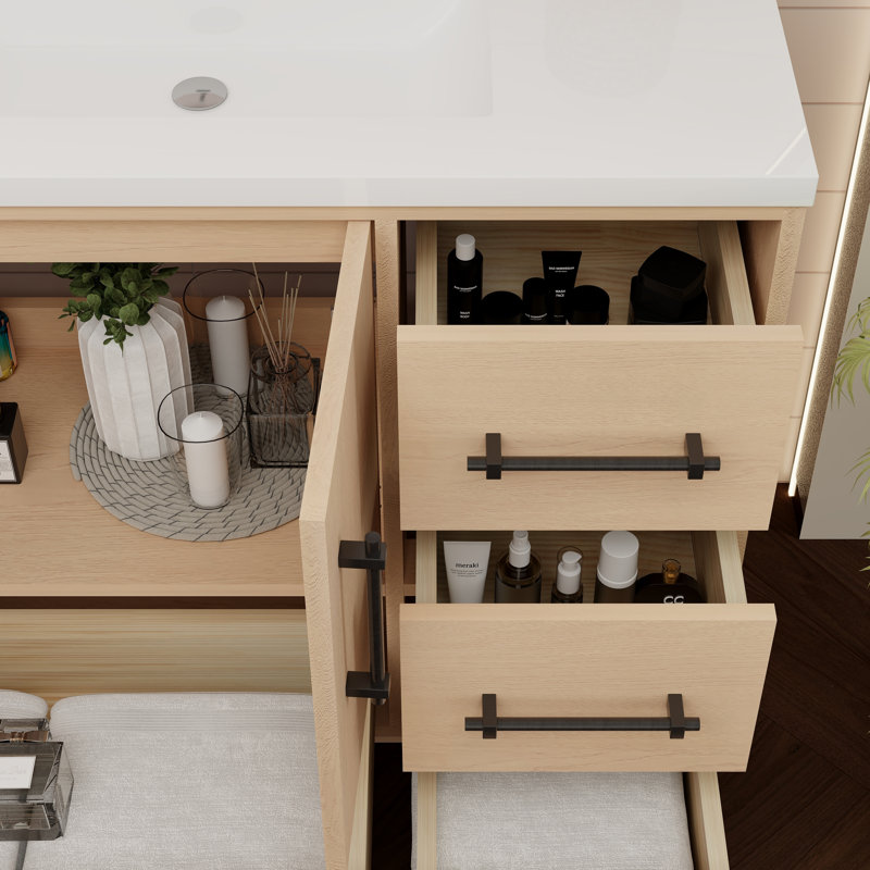 Meuble-lavabo double 83,5 "avec dessus Victoria, Chêne jaune