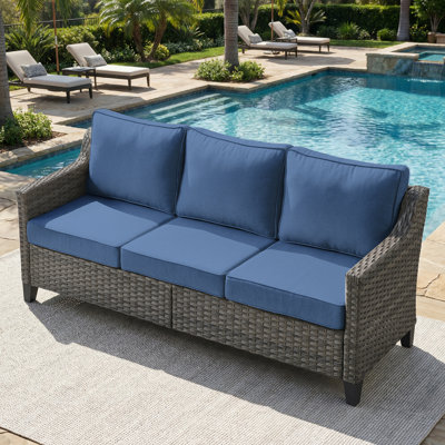 Arlene All-Weather Outdoor Patio Wicker Sofa With Thick Cushion