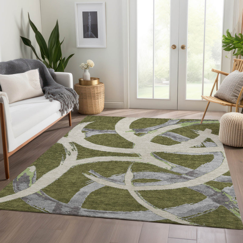 Premium Machine Washable Magaw AMF1022 Circles Rug, Rectangle 2 pi 6 po x 3 pi 10 po