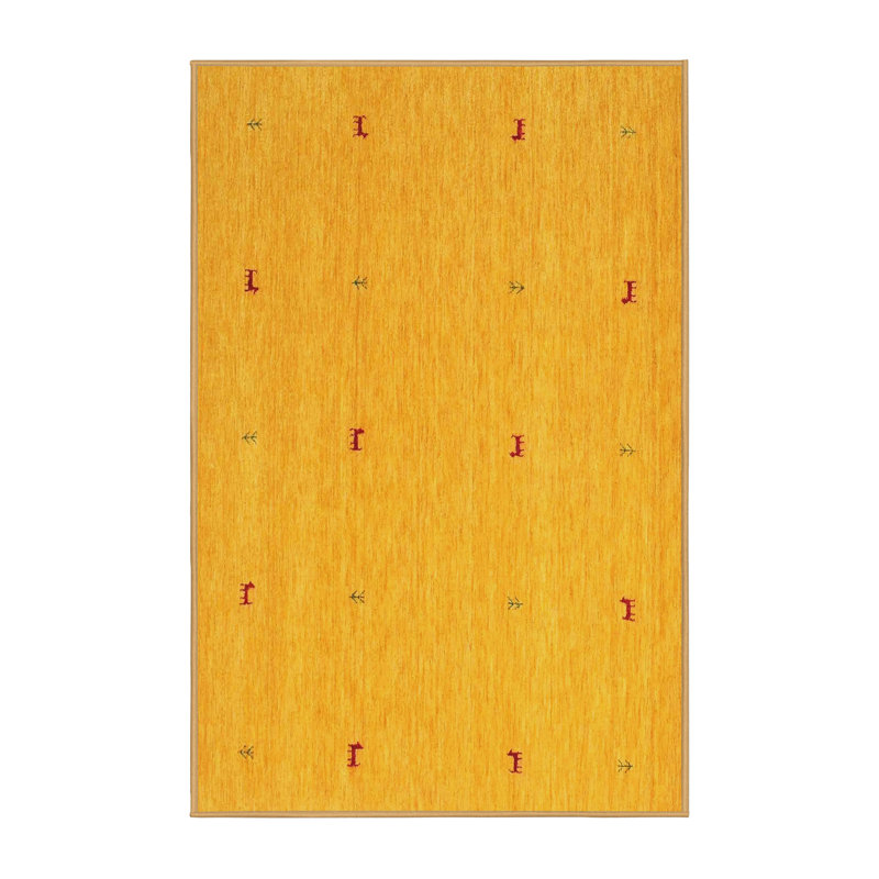 Tapis de zone jaune contemporaine, Rectangle 5 pi x 7 pi