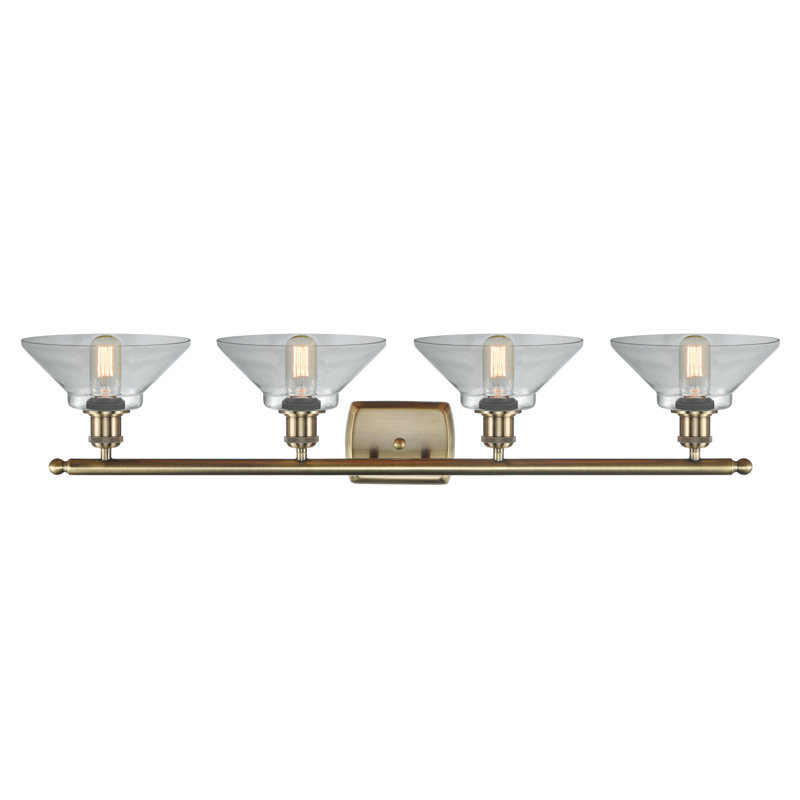 Éclairage pour meuble-lavabo 4 lumières à intensité variable en laiton antique Willson, Transparent, Incandescent