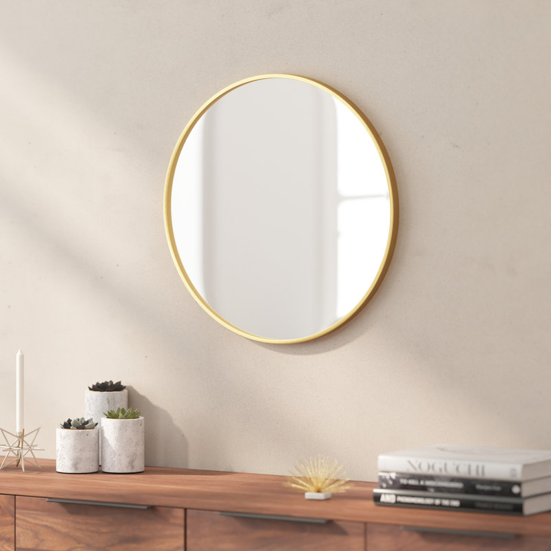 Metal Round Wall Mirror, Gold, 30" x 30"