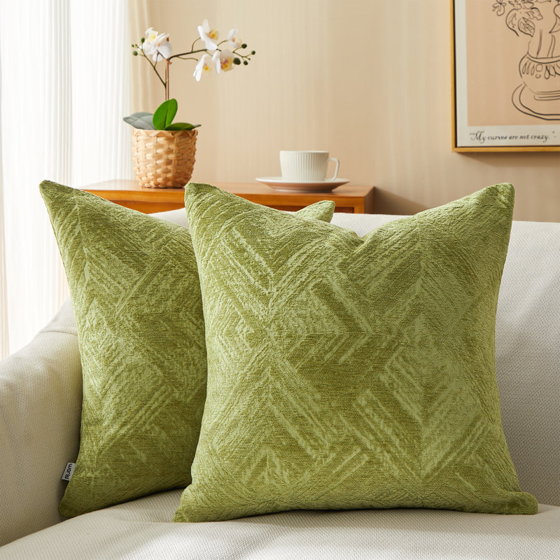  Chenille Throw Pillow Cover, 18" x 18" x 1", Green