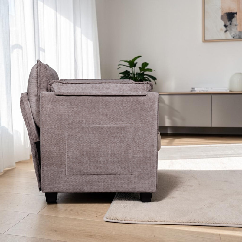 Geneveve Oversized Bouclé Accent Armchair With Ottoman, Light Gray
