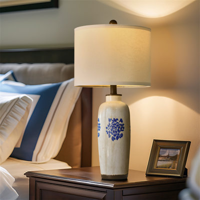24.75 "traditional Blue And White Porcelain Desk Lamp,for Entrance,living Room,bedroom,bedside