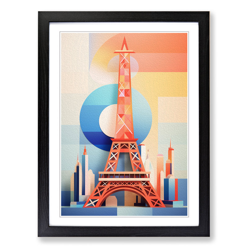 Eiffel Tower Constructivism - Single Picture Frame Print on Wood, 34" H x 25" W x 2" D, Black