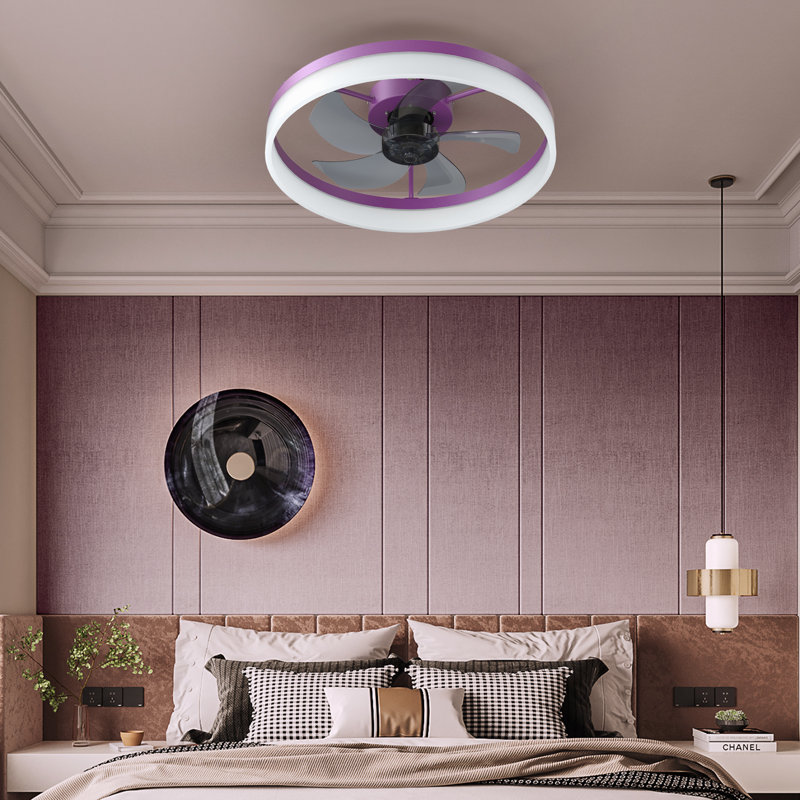Frauly 19.7 Inch Led Enclosed Low Profile Ceiling Fan With Light, Purple, Remote Control