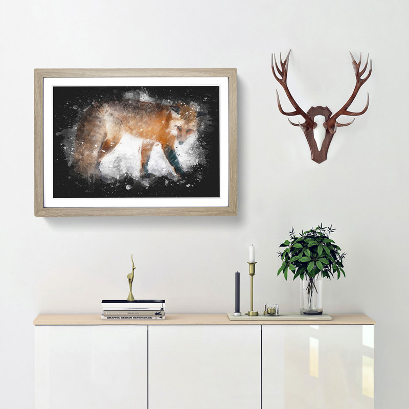 Red Fox In The Winter - Picture Frame Graphic Art, 24cm H x 33cm W x 2cm D, Oak Framed