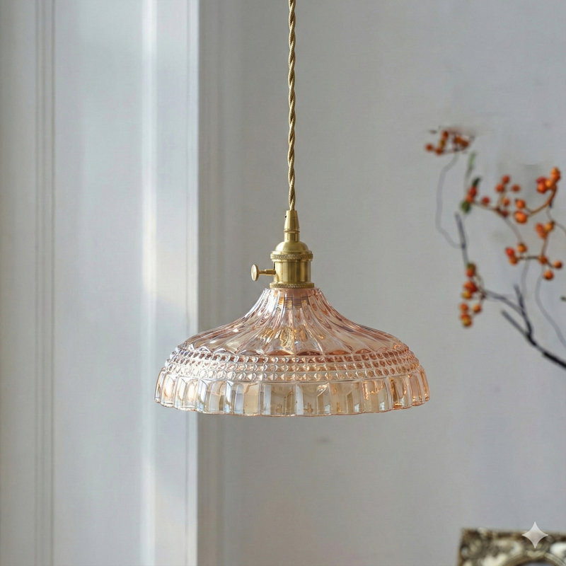 1-Lamp Amber Glass Dimmable Pendant Light