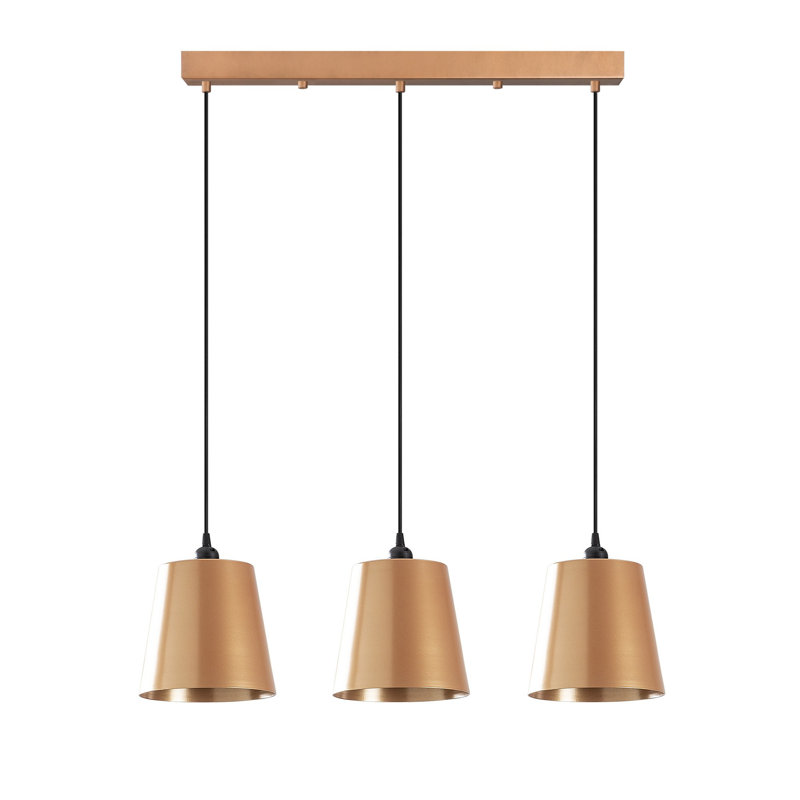 Luminaire suspendu pour îlot de cuisine à 3 lumières Excalibur, Cuivre