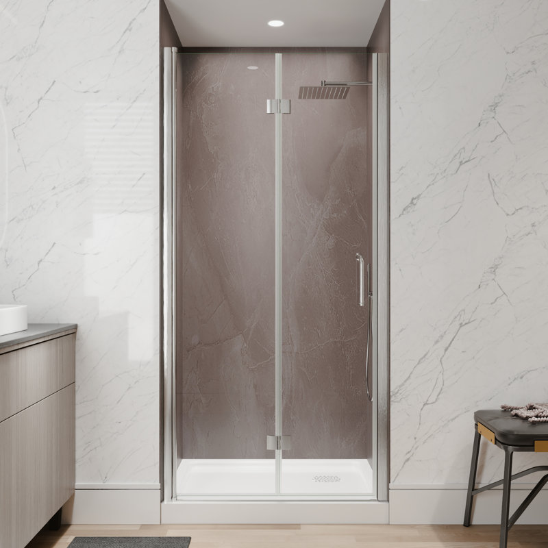 36"-38"W X 72"H Semi-Frameless 180° Rotatable Pivot Shower Door Bifold Frameless Shower Door With 1/4 Inches Tempered Glass