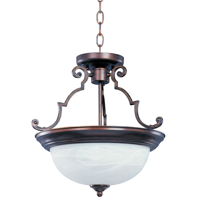 Luminaire suspendu unique à 2 lumières Carder, Marbre, Bronze huilé