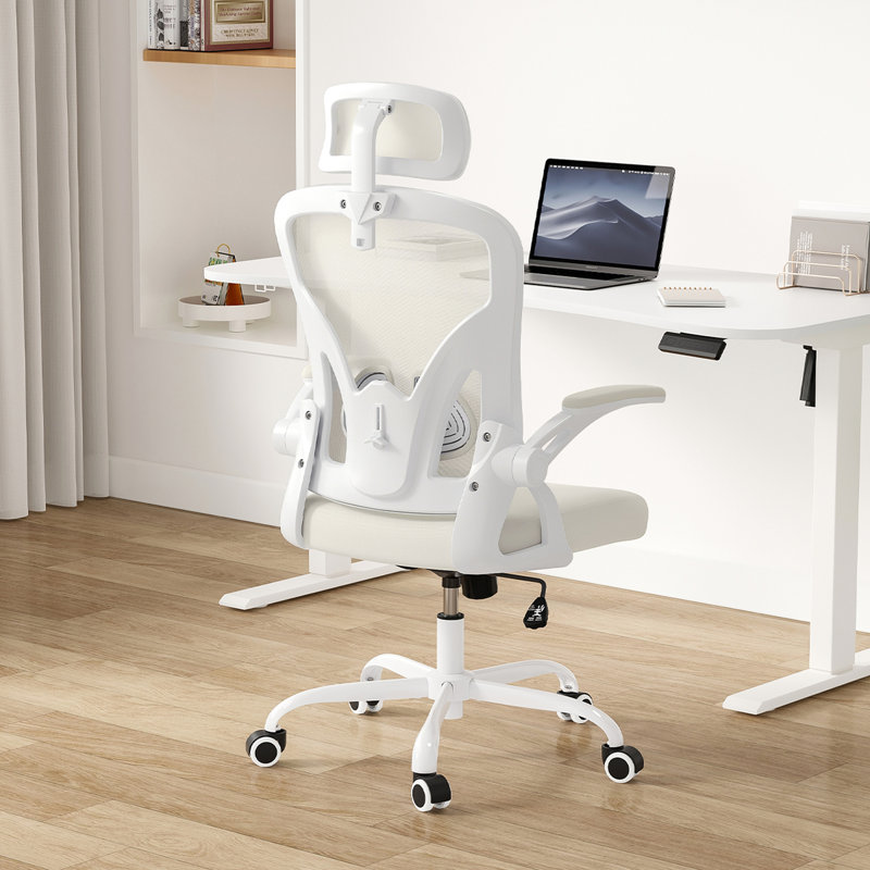 Ergonomic Mesh Desk Chair With , Adjustable Lumbar Support, And 120 Rocking - White For Office Computer Comfortable Hip Support Home