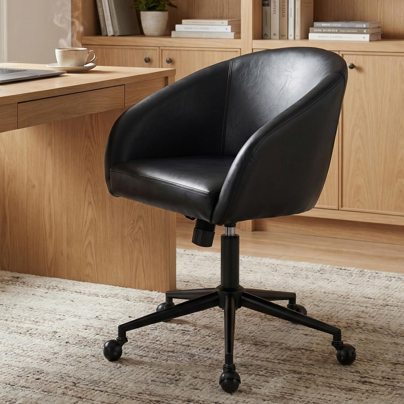 Chaise de bureau moderne Mid-Century avec siège rembourré, chaise de bureau pivotante à hauteur réglable pour bureau à domicile, bureau, chambre à coucher, coiffeuse et coiffeuse