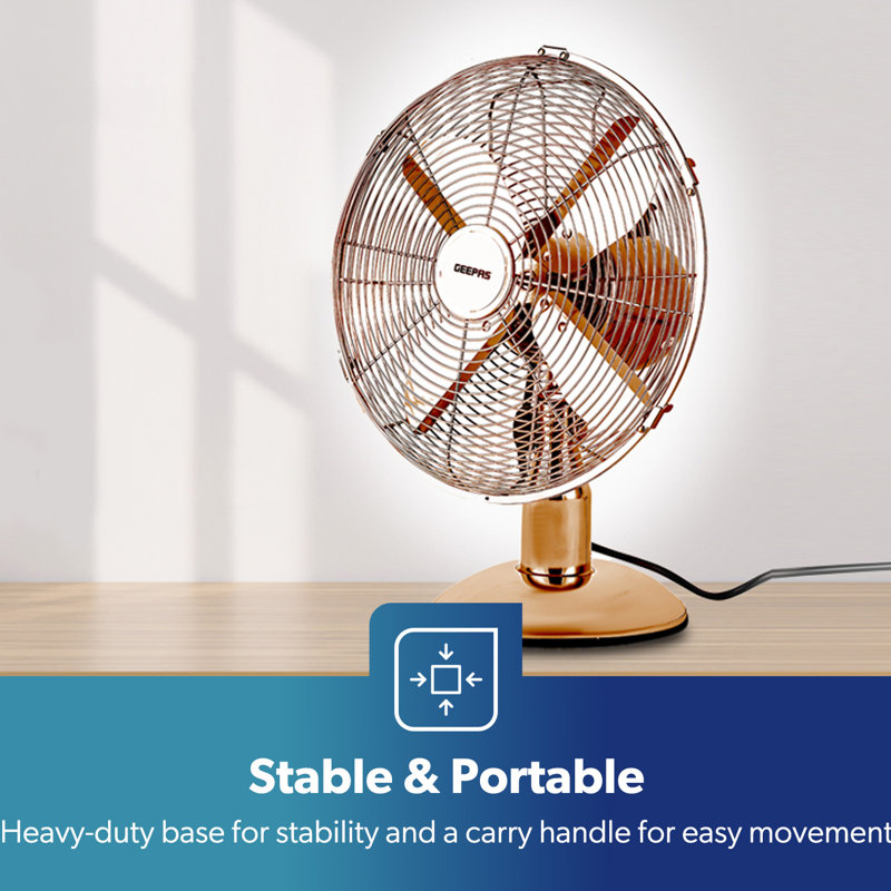 GEEPAS 12” Metal Table Fan | Electric Portable Worktop Desk Fan With 3 Speed 4 PC Aluminium Blades | Adjustable Tilt Wide Angled Oscillation Powerful Airflow for Home Office Use, 35W