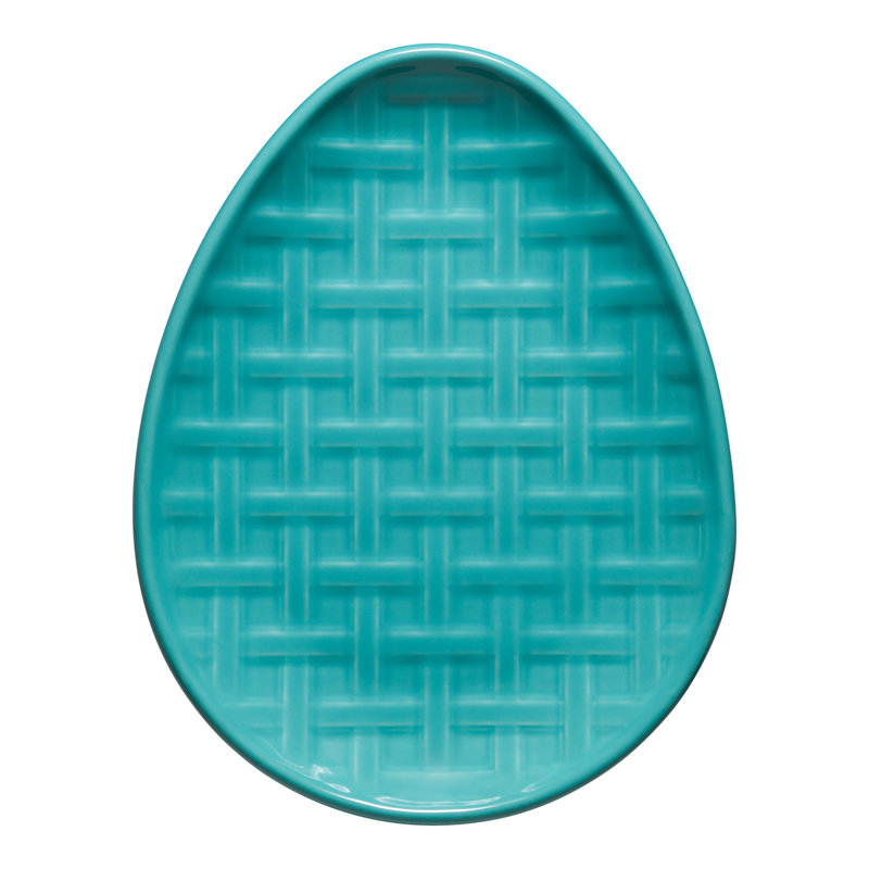 Fiesta Embossed Egg Shaped Plate 10 Inch, Turquoise