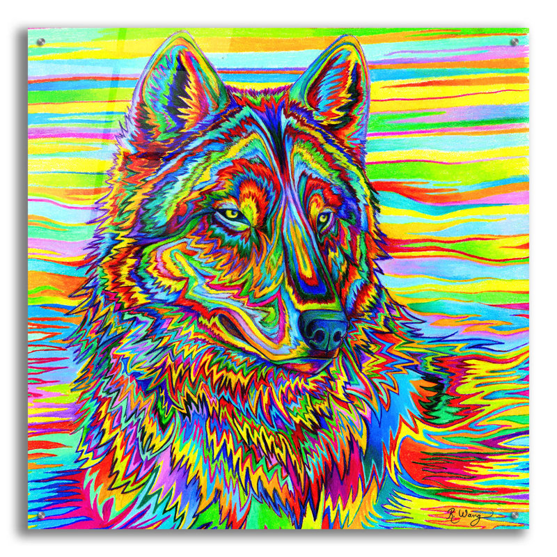 "Loup psychédélique" par Rebecca Wang Art, H 36 po x l 36 po