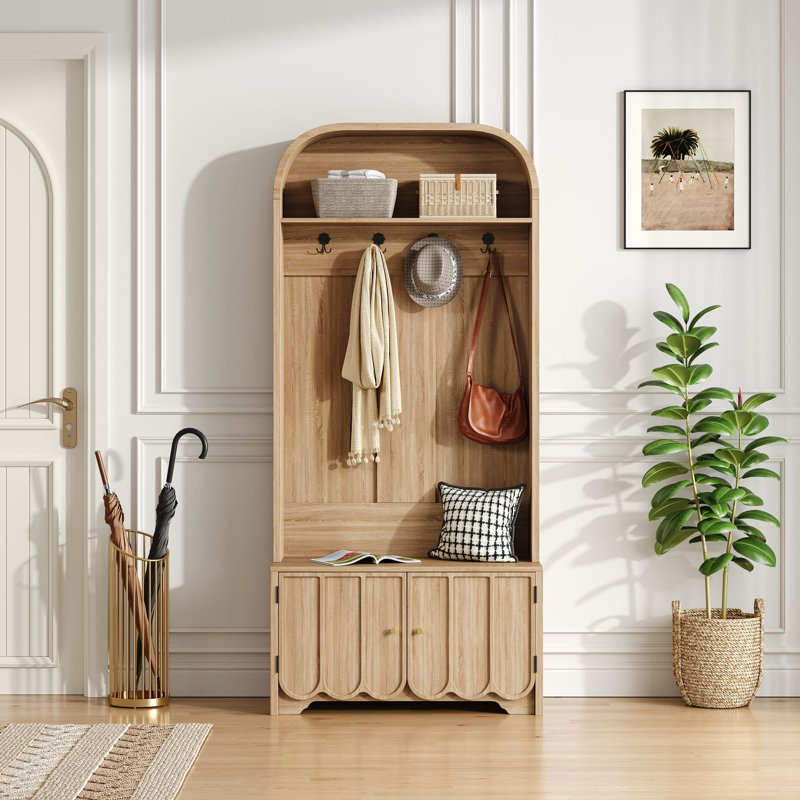 Hall Tree With Shoe Storage Bench, 4-in-1 Entryway Bench With Coat Rack, Natural