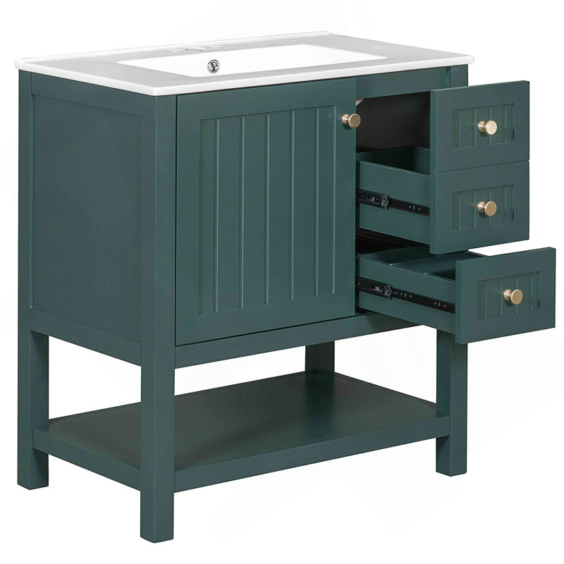 Meuble-lavabo de style transitionnel 30 po avec lavabo en céramique, Vert
