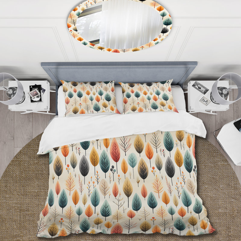 Ensemble de housse de couette Teal and Beige Botanical Harmony I, Housse de couette simple + 1 taie décorative stan