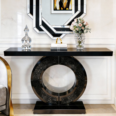 Table d'appoint en forme de O avec miroir et cristal pour entrée - Style moderne, verre, hauteur 79 cm, fabrication artisanale, double piètement, matériaux, profondeur 108 cm