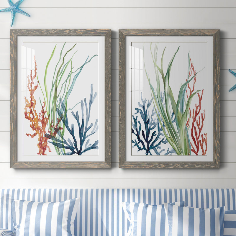 Océan jardin I - ensemble de 2 reproductions d'art, H 31,5 po x l 23,5 po, Impression encadrée avec passe-partout, Gris