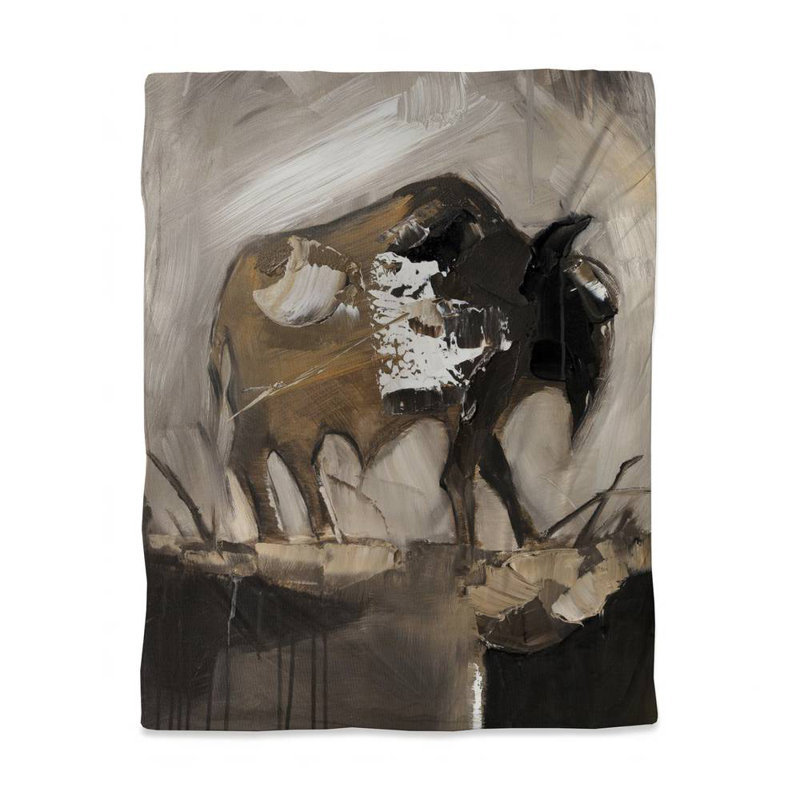 Polyester Sateen Duvet Cover, White Abstract Buffalo