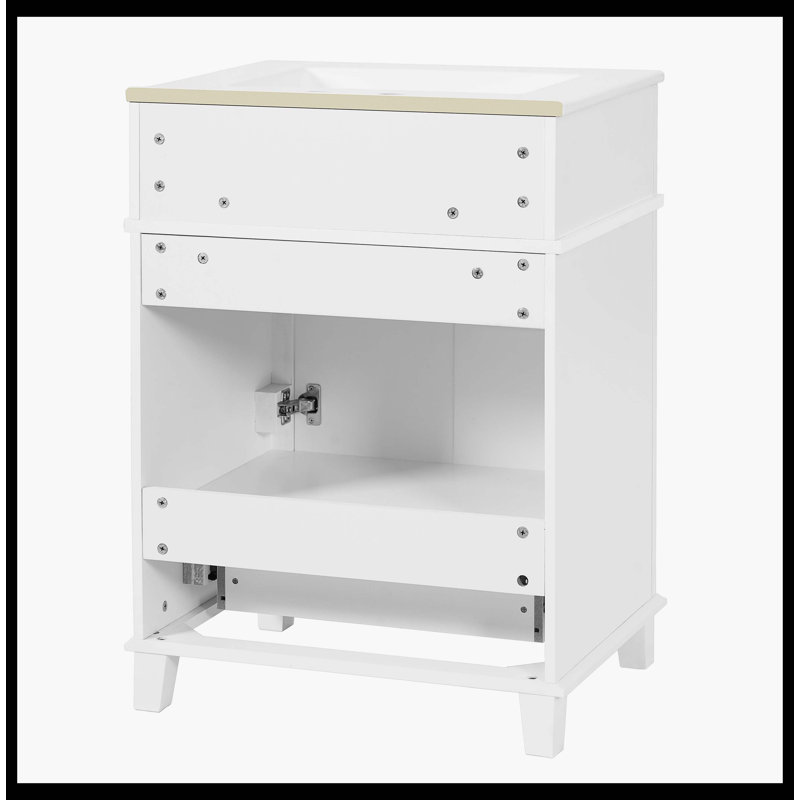 Meuble-lavabo de style rétro 24 po avec lavabo en céramique, armoire en bois massif avec portes à fermeture douce, finition blanche