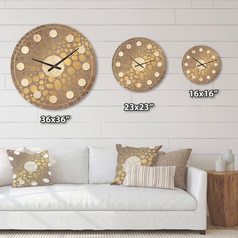 Marbre doré Design III - horloge abstraite en bois, Très grand