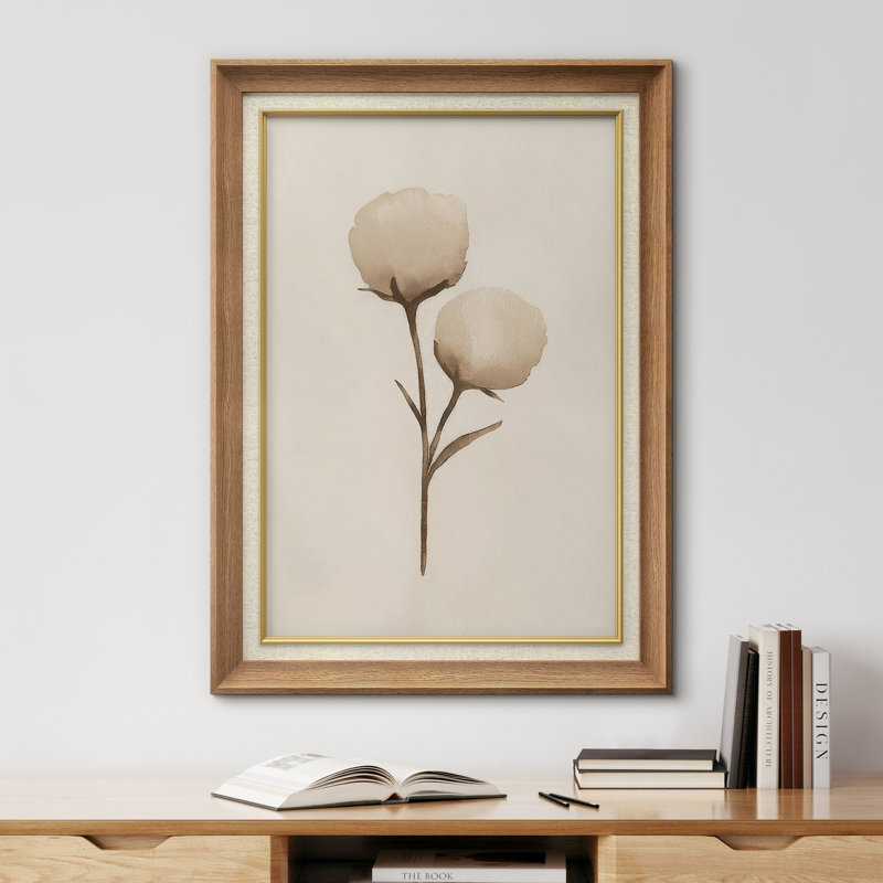 Œuvre encadrée de qualité supérieure - imprimé floral rétro pour décoration de salon - 26 po x 36 po, Naturel