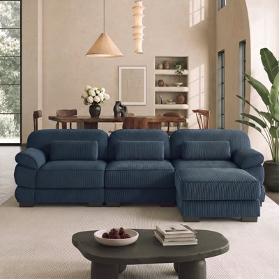 Canapé Cloud 3 places de 264 cm avec pouf, canapé modulable à assise profonde avec revêtement en velours côtelé moelleux, accoudoirs et coussins lombaires rembourrés amovibles pour salon, chambre et appartement