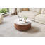 Table basse ronde moderne mobile avec roulettes, 2 tiroirs, plateau en pierre frittée à motif marbré, 29,5 po