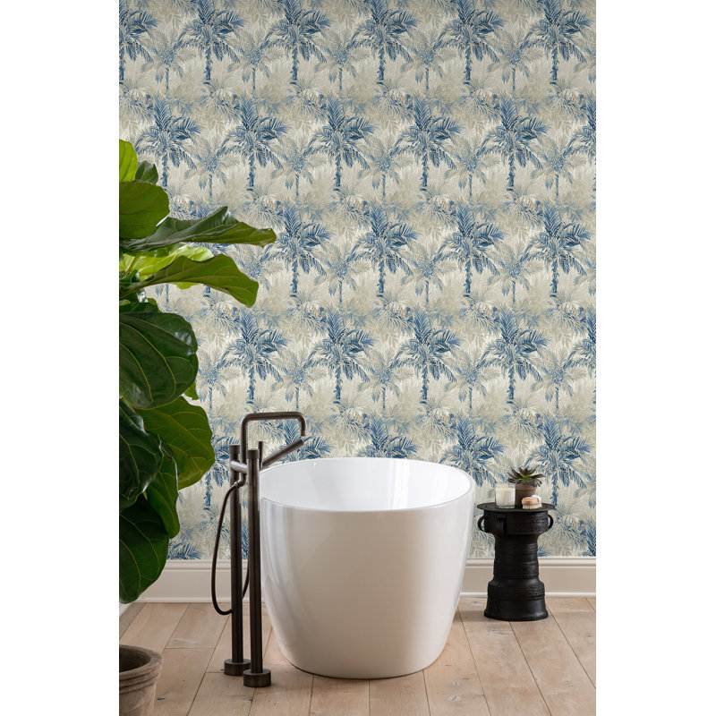 Tommy Bahama Cat Island Palm 18' L x 20.5" W Peel and Stick Wallpaper Roll, Blue