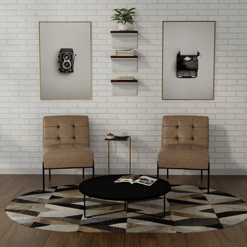 Chaise d'appoint sans accoudoirs en cuir Schaible, Similicuir brun