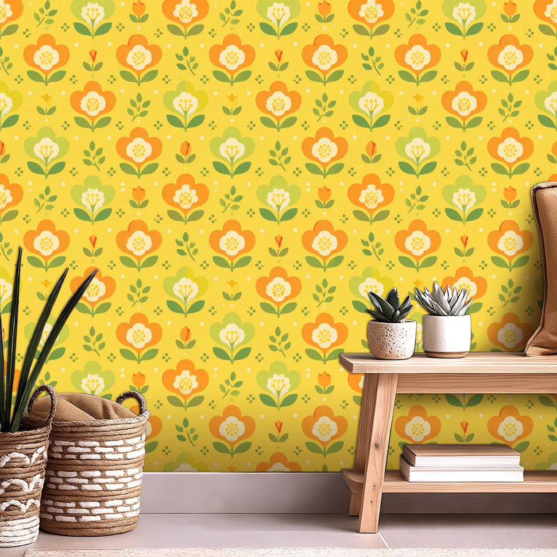 Papier peint adhésif pour fleurs Mid-Century, L 117,6 po x l 22,8 po