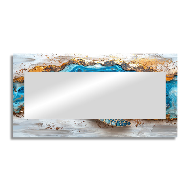 Tortue sur la plage, collage de paysage - miroir mural animal tortue - imprimé sur métal, 28 po x 55 po