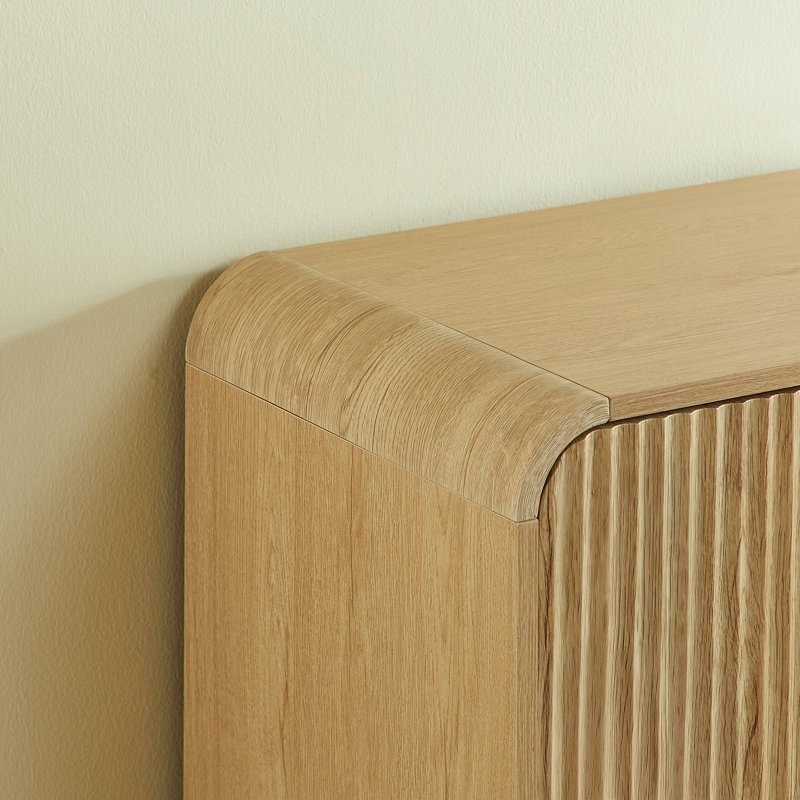 Buffet cannelé de 64,6 pouces avec 4 portes, Bois naturel