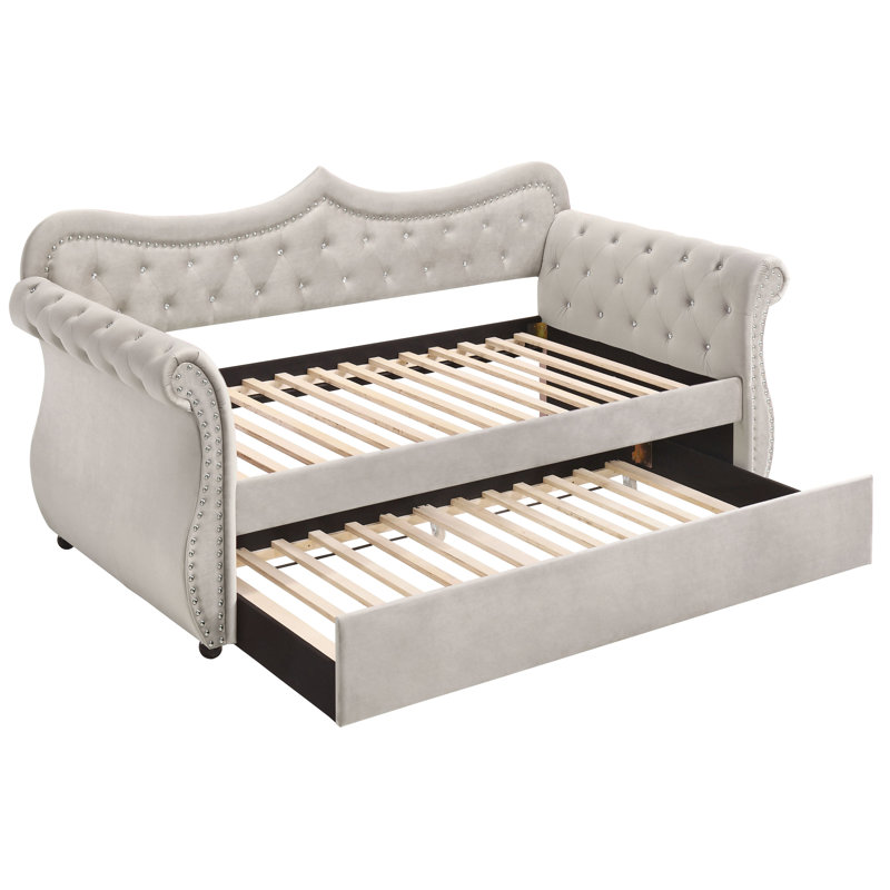 Perkins Upholstered Twin Daybed with Trundle, Gray