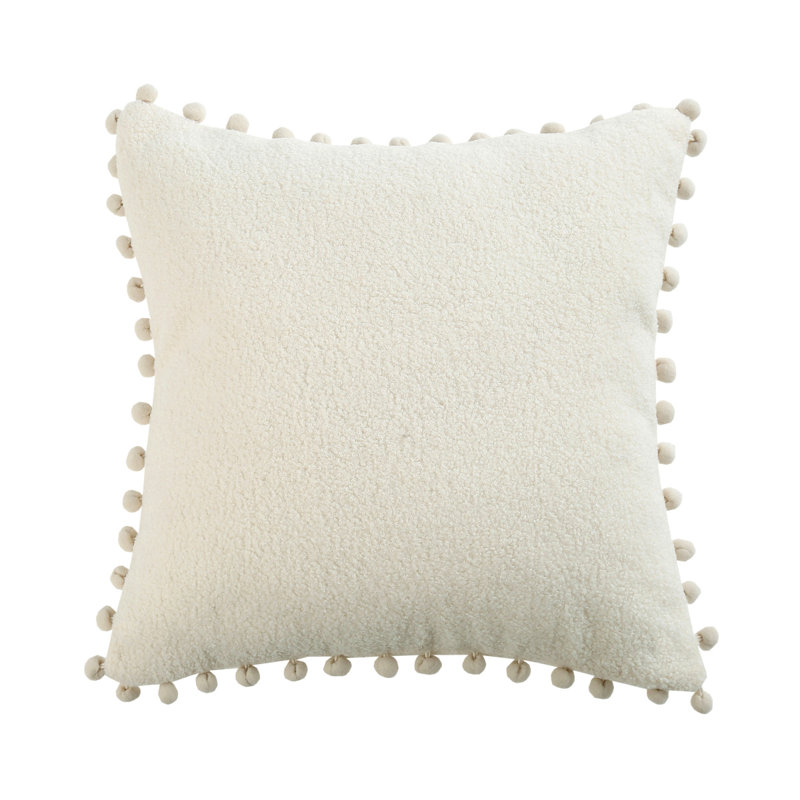 (Couvertures avec insertions) Ensemble de 2 coussins décoratifs PomPom, Blanc