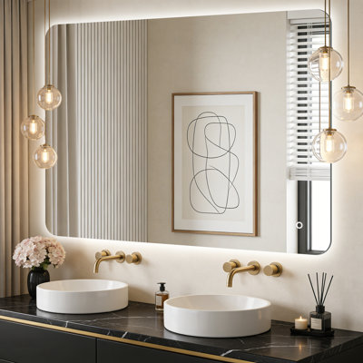 Frameless Bathroom Mirror LED Lighted Dimmable Mirror with Colour Adjustable and Memory Function 