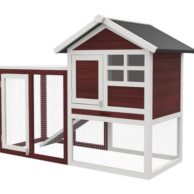Cage de 48 po en bois, toit en asphalte imperméable, plateau de nettoyage amovible pour une maison hygiénique en bois avec toit intérieur et extérieur de 48 po, brun