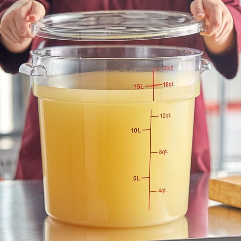 Choix de 18 pintes Contenant alimentaire rond transparent en polycarbonate avec couvercle - sans BPA, homologué NSF, durable et empilable