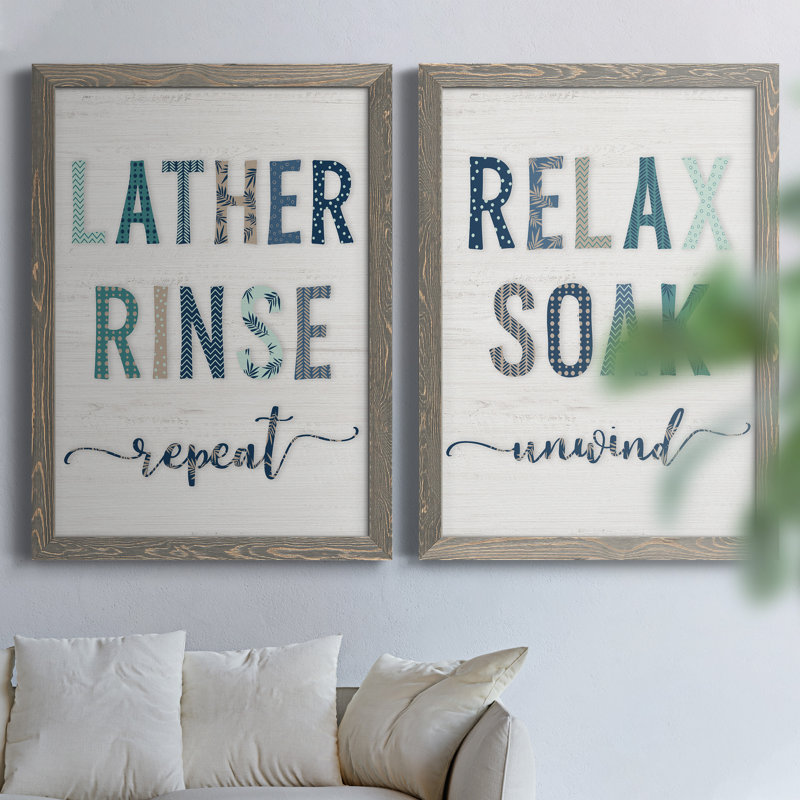 Lather Rinse Répétition - Ensemble de 2 encadrements d'art textuel sur toile, H 31 po x l 44 po x P 1 po