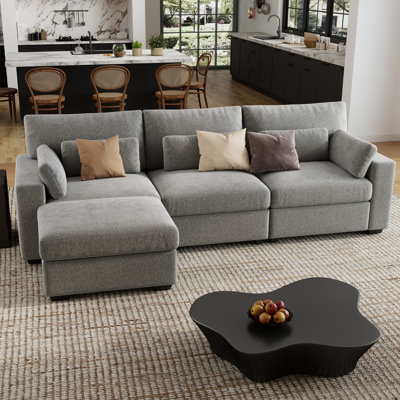 Simple Modern 113'' Modular Sectional Sofa 3 Seats with Ottoman,High Density Foam