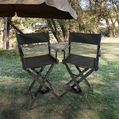 Casual Home Director's Chair, Black Frame/Black Canvas,Suitable For Adults, Foldable Style, 2Pcs/Set  Populus
