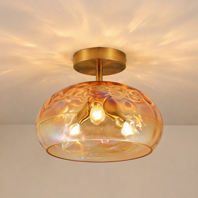 Plafonnier semi-encastré 3 lumières 12 "avec abat-jour en verre d'eau 12" or brossé pour chambre à coucher, salon, vestibule